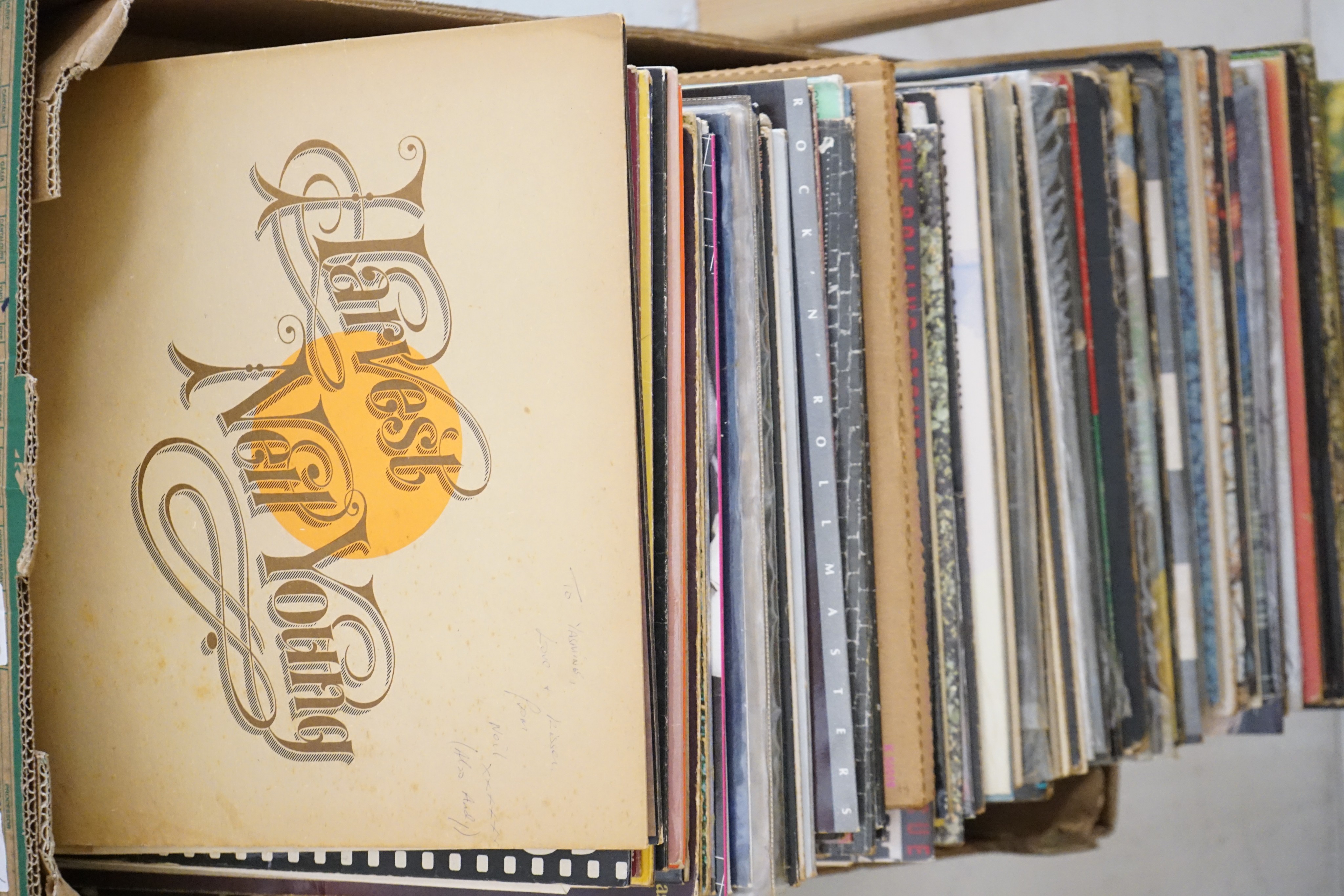 A quantity of various records including Neil Young, Creedence Clearwater, David Bowie, Fleetwood Mac, Eddie Cochran, Leonard Cohen, Alice Cooper, The Rolling Stones, Bob Dylan etc.